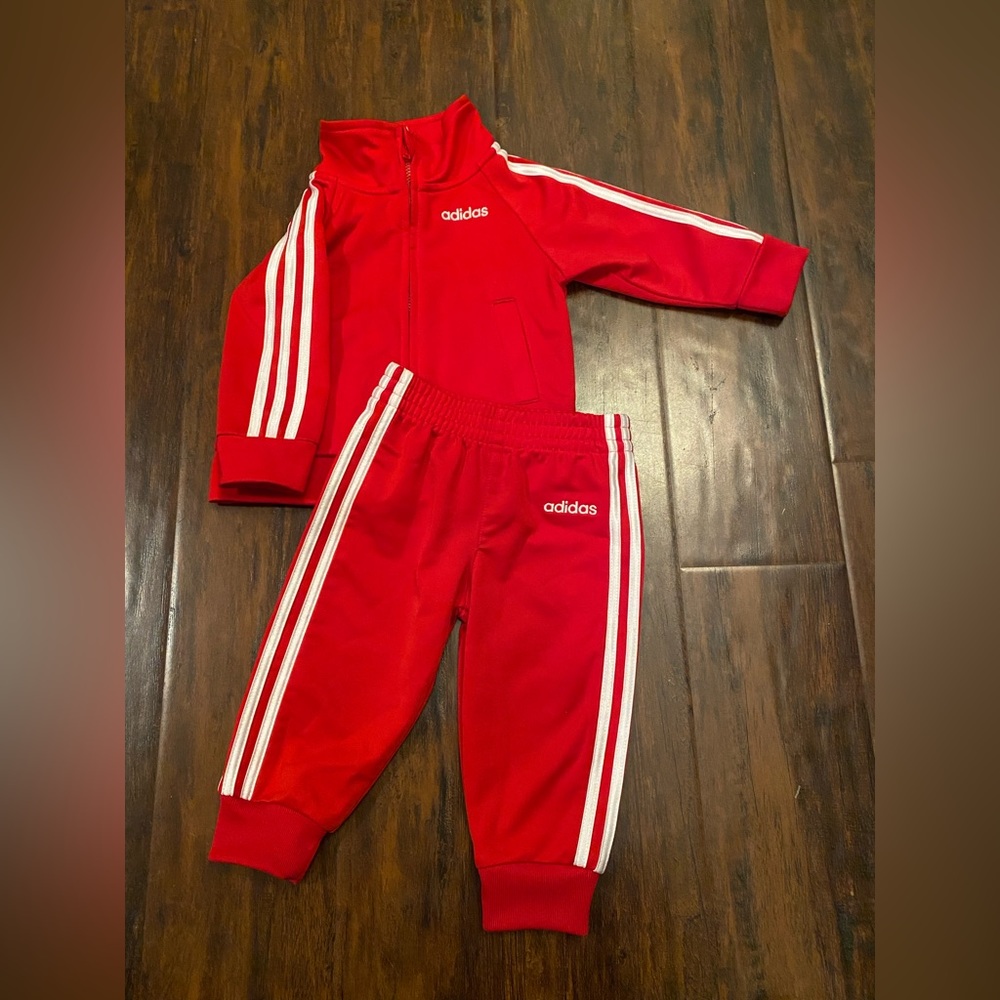Baby boys red adidas track suit jacket and pants 6m